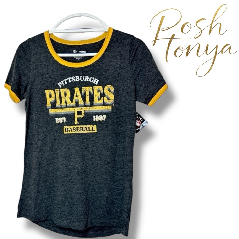 NWT Pittsburgh Pirates Short Sleeve Crew Neck Ringer Tee Gray Size S Fangear